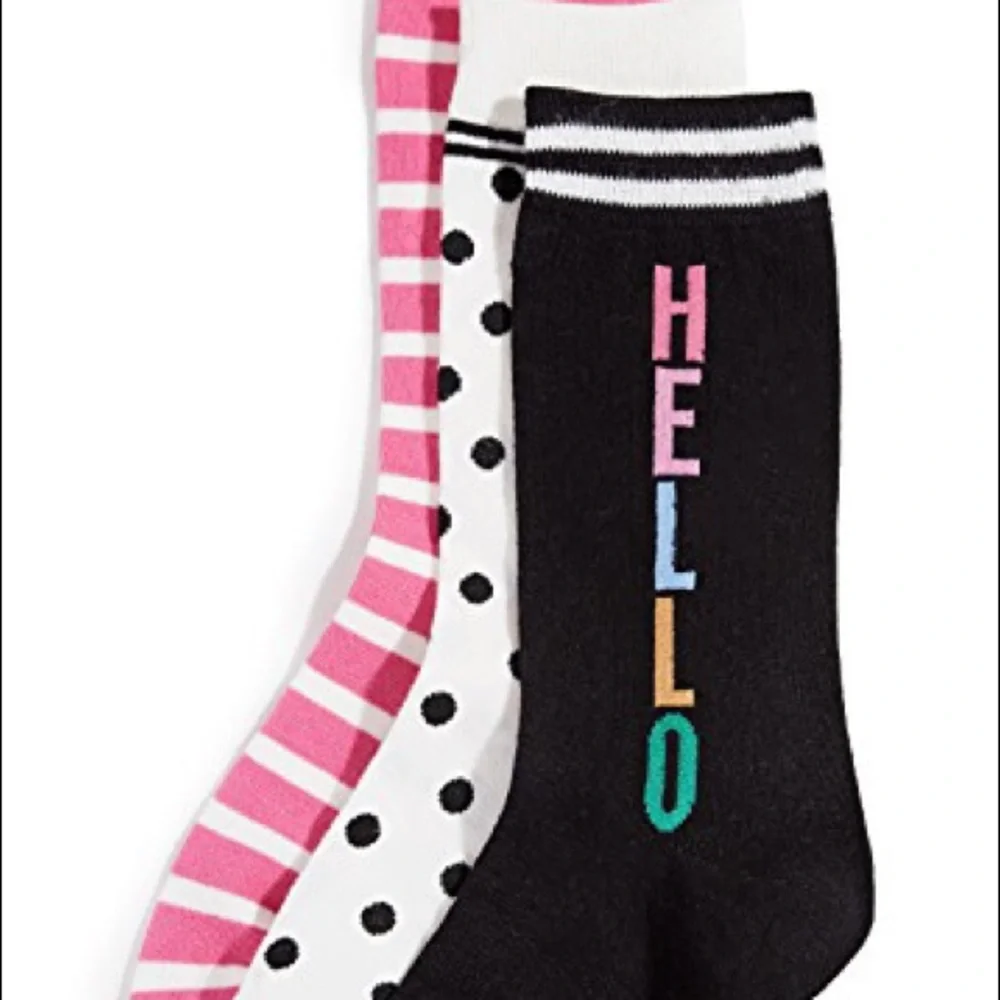 KATE SPADE Hello 3-Pack Sock Set NWT Assorted BLK, PINK